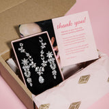 The Simone Set – wedding jewellery necklace and earrings in pink gift box with thank-you card
