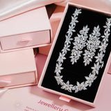 The Polly Set – platinum bridal jewellery set in pink velvet box